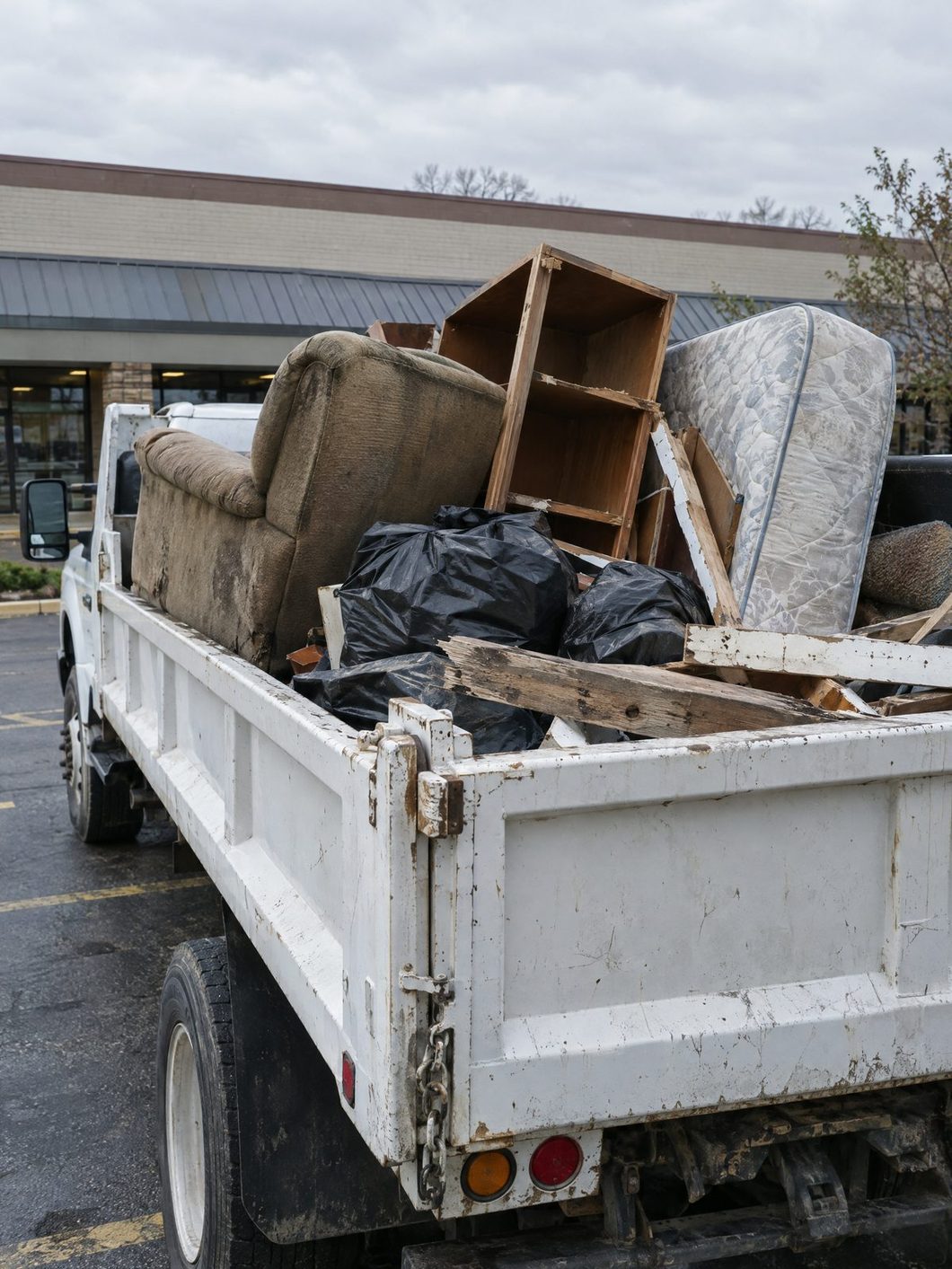 Truck bed loaded with cleared junk